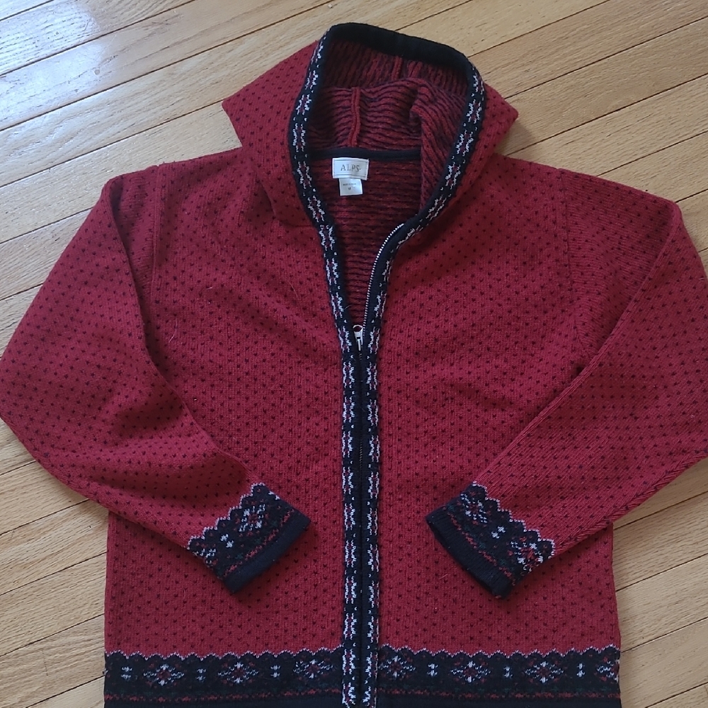 Red Zip-Front Women's Sweater Jacket